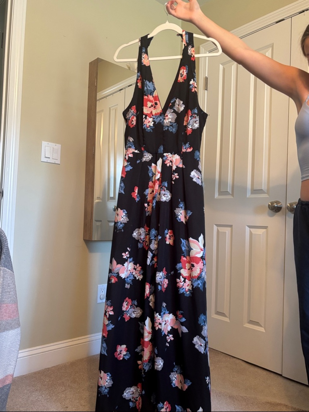 one clothing Black Maxi Dress with Coral & Blue Floral Print